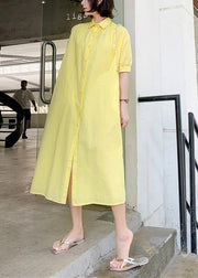 100% yellow lapel collar cotton quilting dresses lapel collar loose Dress - bagstylebliss