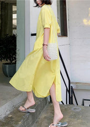 100% yellow lapel collar cotton quilting dresses lapel collar loose Dress - bagstylebliss