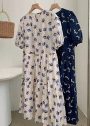 100% blue prints cotton dress Cinched A Line summer Dresses