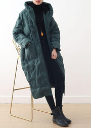 2021 Blackish Green Warm Down Coat Oversize Overcoat - bagstylebliss