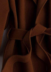 Luxury Oversize Trench Coat  Coat Brown Notched Tie Waist Woolen Coat Women - bagstylebliss