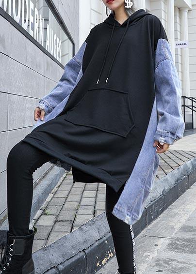 French Hooded Asymmetric Clothes For Women Work Outfits Black A Line Tops - bagstylebliss