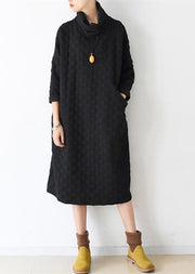 2024 autumn black cotton dresses long sleeve warm winter dress high neck caftans