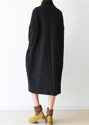 2024 autumn black cotton dresses long sleeve warm winter dress high neck caftans