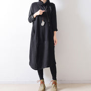 2024 autumn black shoulder zipper linen dresses cotton patchwork caftans  plus size gowns