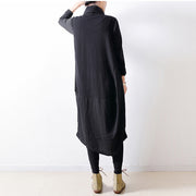 2024 autumn black shoulder zipper linen dresses cotton patchwork caftans  plus size gowns