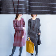 2024 autumn gray casual knit dresses plus size striped sweater dress