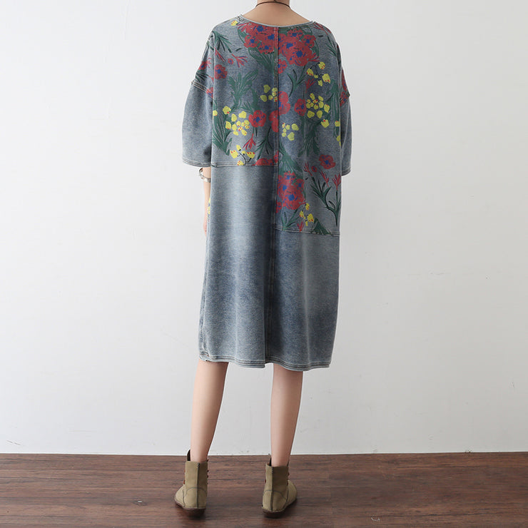 2024 Autumn Oversize Denim Dresses Blooming Flowers Casual Denim Shirts