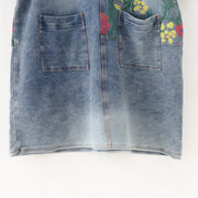 2021 Autumn Oversize Denim Dresses Blooming Flowers Casual Denim Shirts