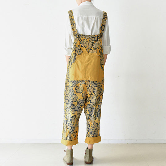 2024 autumn yellow print jumpsuits cotton pants oversize casual fall outfits