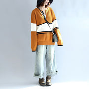 2024 autumn yellow white patchwork cotton knitted tops plus size neck front open sweater