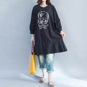 2024 baggy loose black prints cotton dresses plus size long  fit a line dress