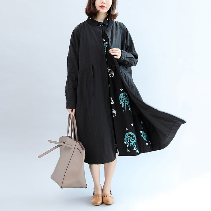 2021 black casual cotton coat plus size unique outwear long sleeve clothes