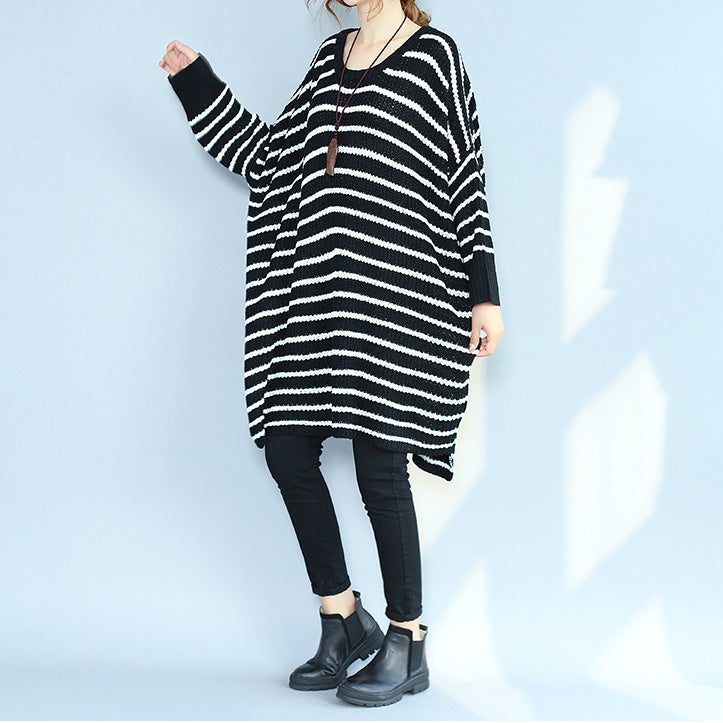 2021 black casual cozy sweater dresses low high plus size o neck knit pullover dress