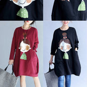 2024 black prints cotton casual dresses oversize big pockets traveling dress