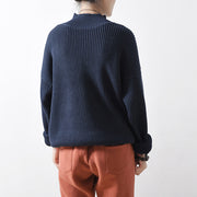 2024 blue chunky winter sweaters short knit tops oversized knit pullover