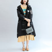 2024 fall black alphabet print cotton blouse oversize long sleeve hooded coat