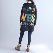 2024 fall black alphabet print cotton coat plus size v neck hooded cardigans outwear