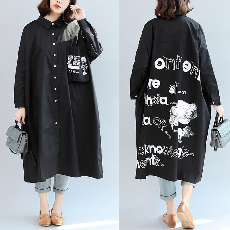 2024 fall black animal print cotton tops oversize o neck shirt dress