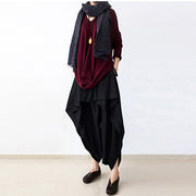 2024 fall black carrot pants oversized linen pants casual layered pants elastic waist