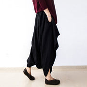 2021 fall black carrot pants oversized linen pants casual layered pants elastic waist