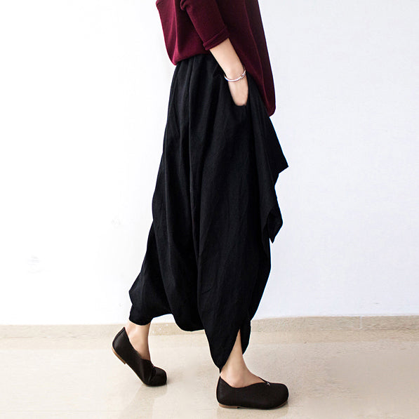 2024 fall black carrot pants oversized linen pants casual layered pants elastic waist