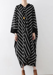 2024 fall black strip caftans V neck oversized cotton maxi dresses traveling gown