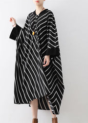 2024 fall black strip caftans V neck oversized cotton maxi dresses traveling gown