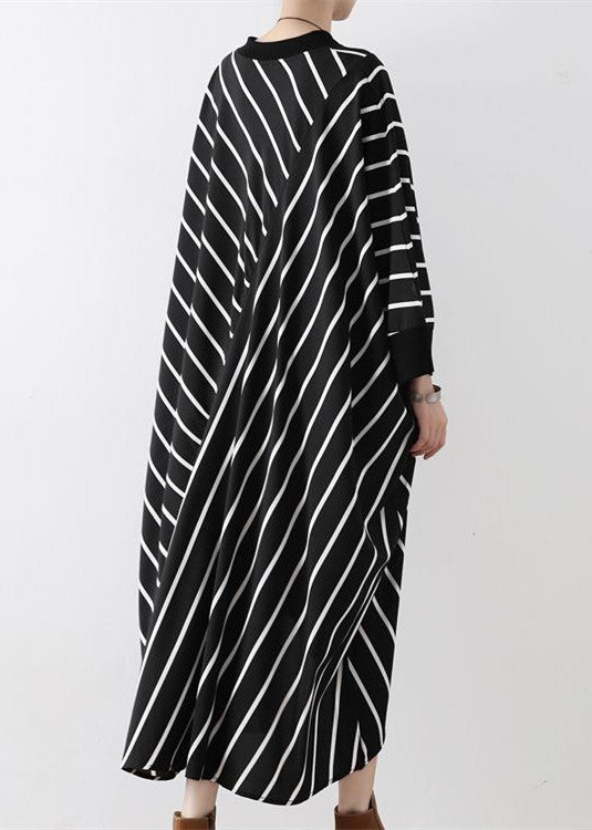 2024 fall black strip caftans V neck oversized cotton maxi dresses traveling gown