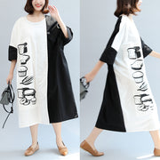 2024 fall black white patchwork cotton dresses oversize print warm outfits