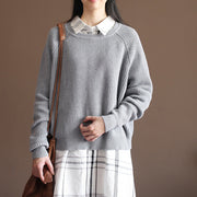 2024 fall gray cotton knit tops oversize casual batwing sleeve sweater pullover