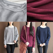 2024 fall gray cotton knit tops oversize casual batwing sleeve sweater pullover