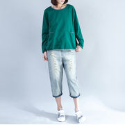 2024 fall green fashion cotton blouse loose  fit t shirt