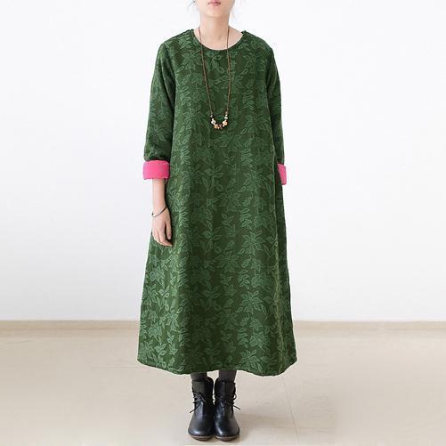 2024 fall jade green embroidered cotton caftans plus size cotton dresses