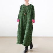 2024 fall jade green embroidered cotton caftans plus size cotton dresses