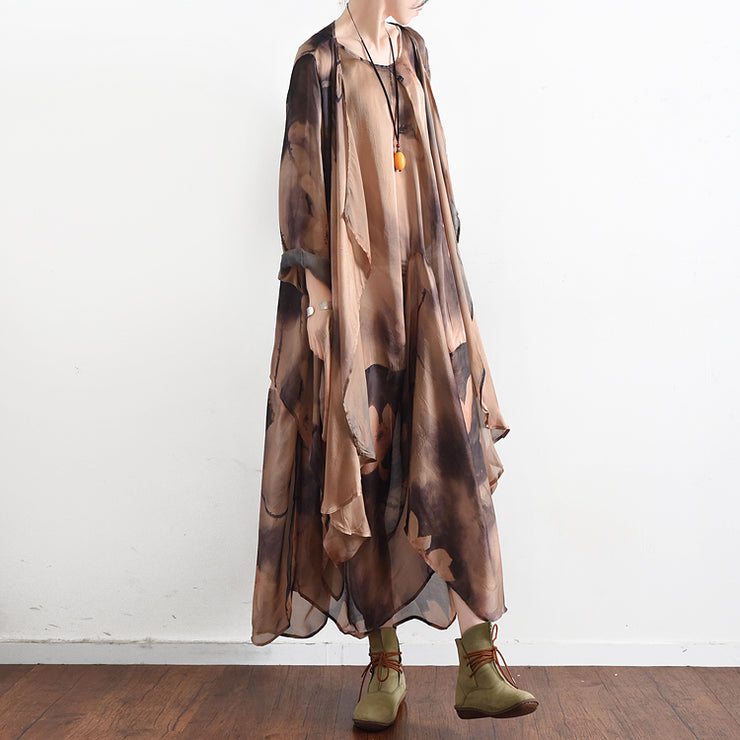 2024 fall khaki print silk dresses flowy baggy caftans two pieces