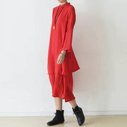 2024 fall red cotton dresses layered long maxi dress vintage high neck design