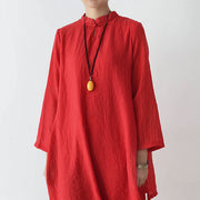 2024 fall red cotton dresses layered long maxi dress vintage high neck design