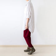 2024 fall red linen carrot pants oversized cotton carrot pants plus size outfits