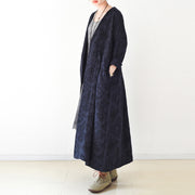 2024 fall trend Navy jacquard linen coats long maxi coat V neck casual cardigan