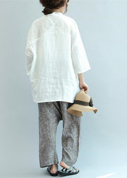 2024 fall white unique linen tops plus size casual blouse