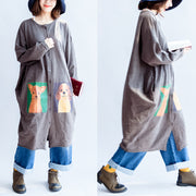 2024 gray cartoon print cotton cardigans plus size casual big coats