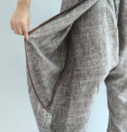 2024 khaki linen pants oversize elastic waist traveling pants