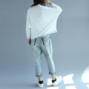 2024 new white cotton fashion tops plus size stylish pullover