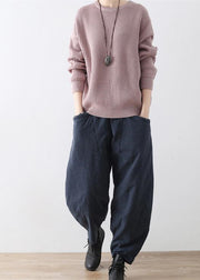 2024 winter dark blue cotton pants warm thick oversized linen pants casual cozy style