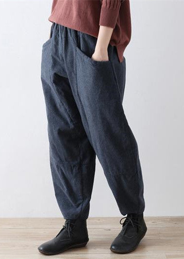 2024 winter dark blue cotton pants warm thick oversized linen pants casual cozy style