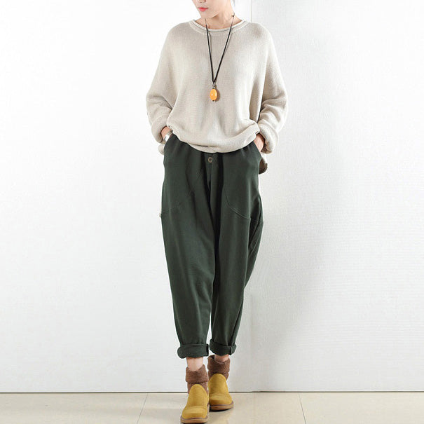 2024 winter pants green warm cotton carrot pants oversize elastic waist to 104cm