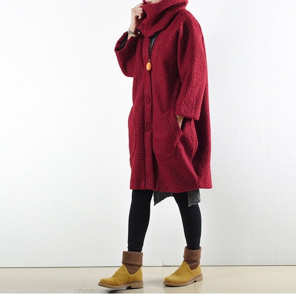 2021 Winter rote Wollmäntel übergroße Frau Winter Outwear Originaldesign