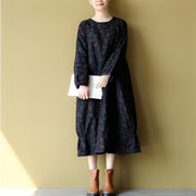 2024 winter warm embroidery floral cotton dresses oversize print patchwork linen thick maxi dress