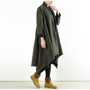 2024 winter woolen coats green cross asymmetrical cardigans long one button outwear dress